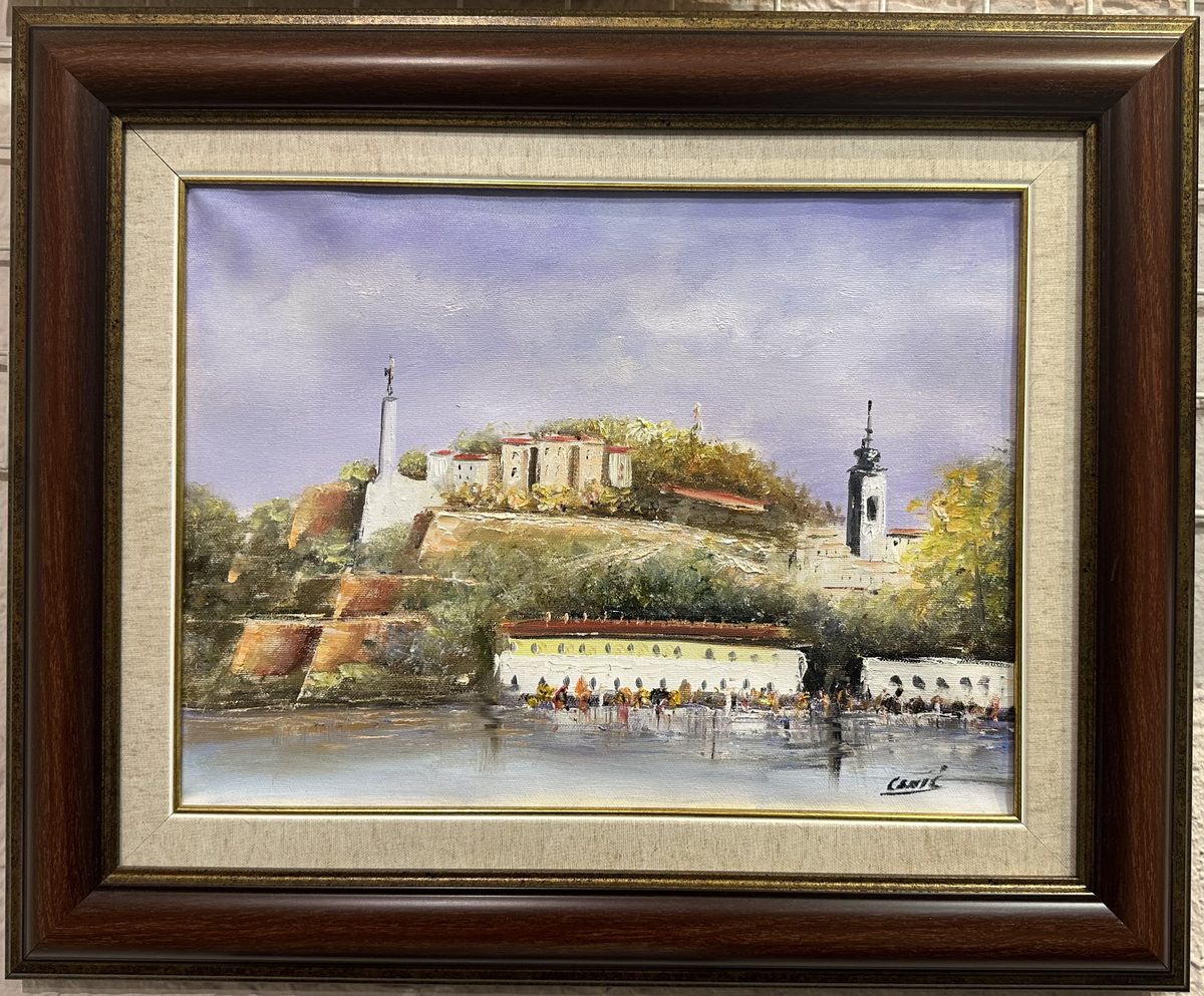 Uramljena slika Beogradske tvrđave (Kalemegdan) u drvenom ramu — rad iz MerkArt-a